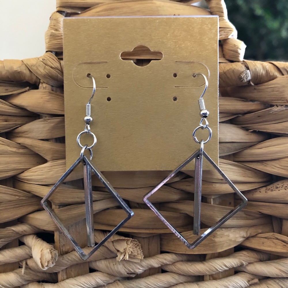 Vintage silver tone triangle & bar dangle earrings